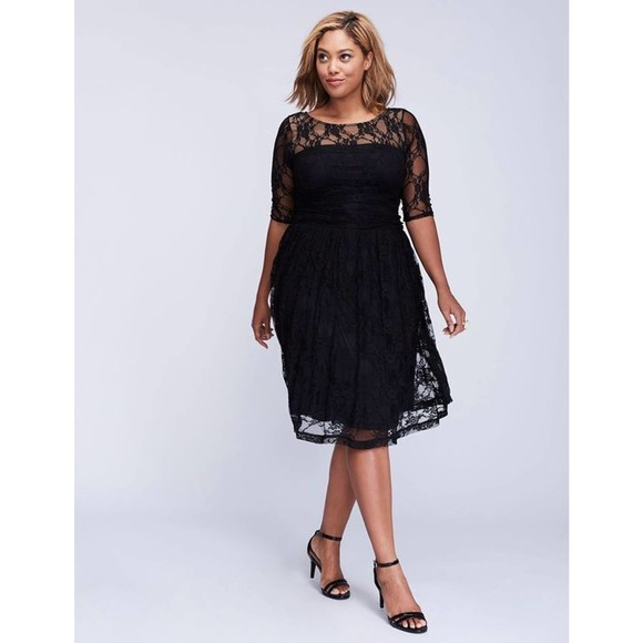 Kiyonna Womens Dress Black Lace Luna Style Party Cocktail Illusion Yoke 1X LBD - Picture 9 of 12